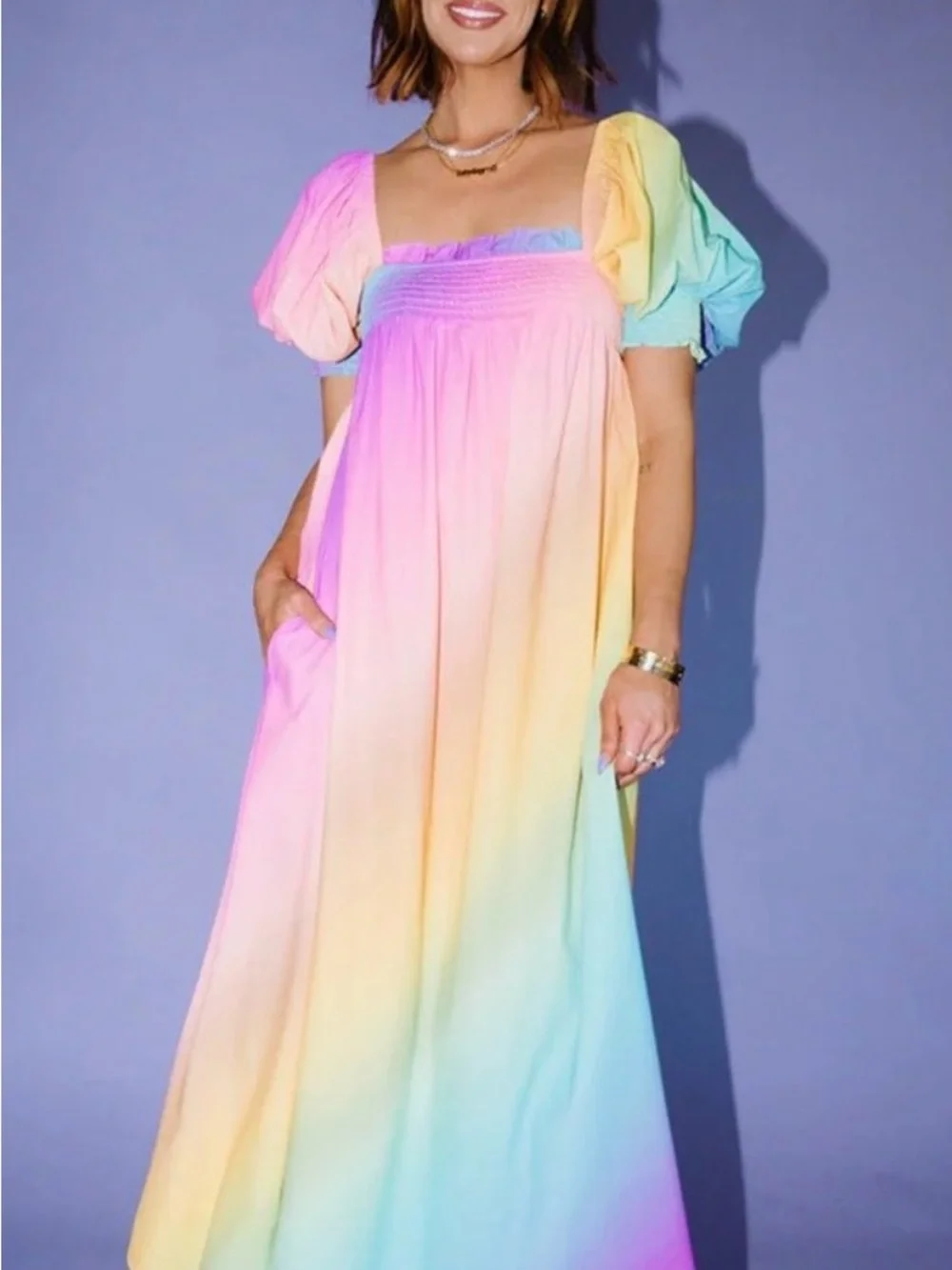 Brand New Dressed in LALA Multicolor Pastel Ombre Maxi Dress